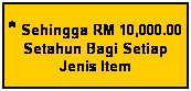 Text Box: * Sehingga RM 10,000.00
Setahun Bagi Setiap
Jenis Item
